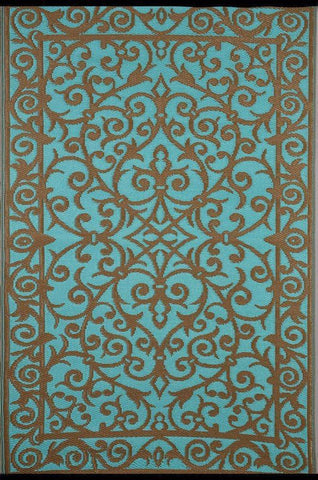 Image of Gala Turquoise & Gold Indoor-Outdoor Reversible Rug cvsonia 