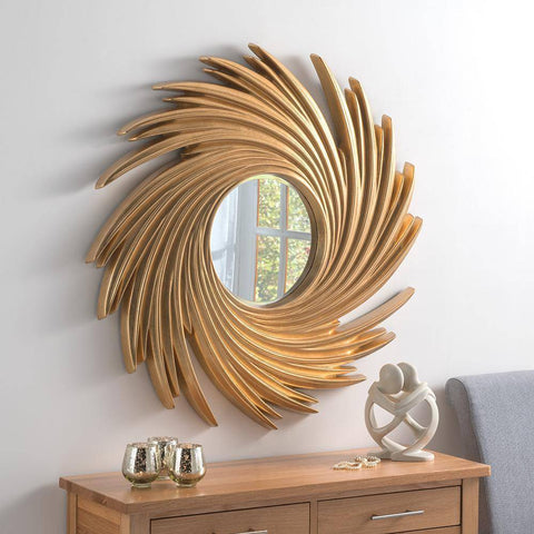 Gold Leaf Sun Swirl Wall Mirror RUGSANDROOMS 