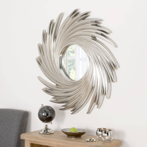 Silver Leafed Sun Swirl Wall Mirror RUGSANDROOMS 