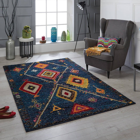 Image of Tribal Blue Area Rug RUGSANDROOMS 