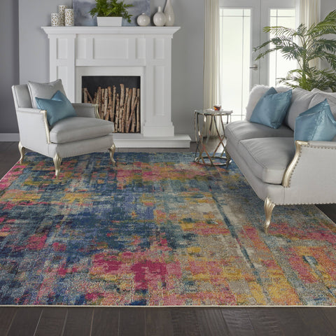 Image of Nourison Blue/Yellow Area Rug RUGSANDROOMS 