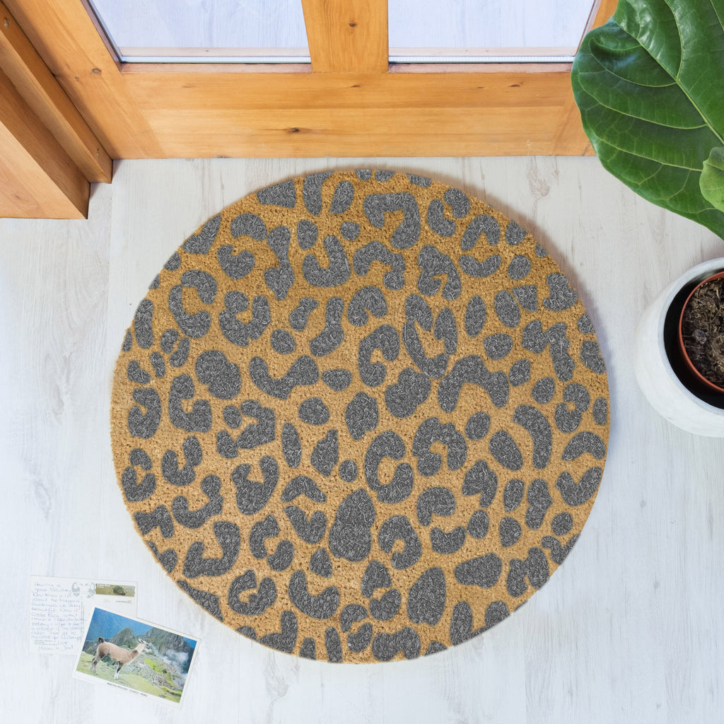 Grey Leopard Print Circle Doormat