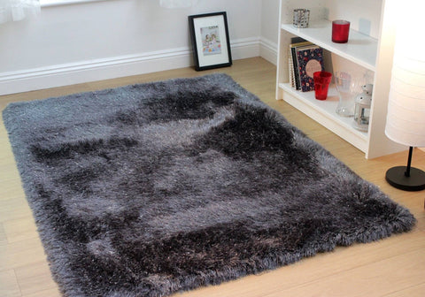 Glitz Charcoal Shaggy Area Rug RUGSANDROOMS 