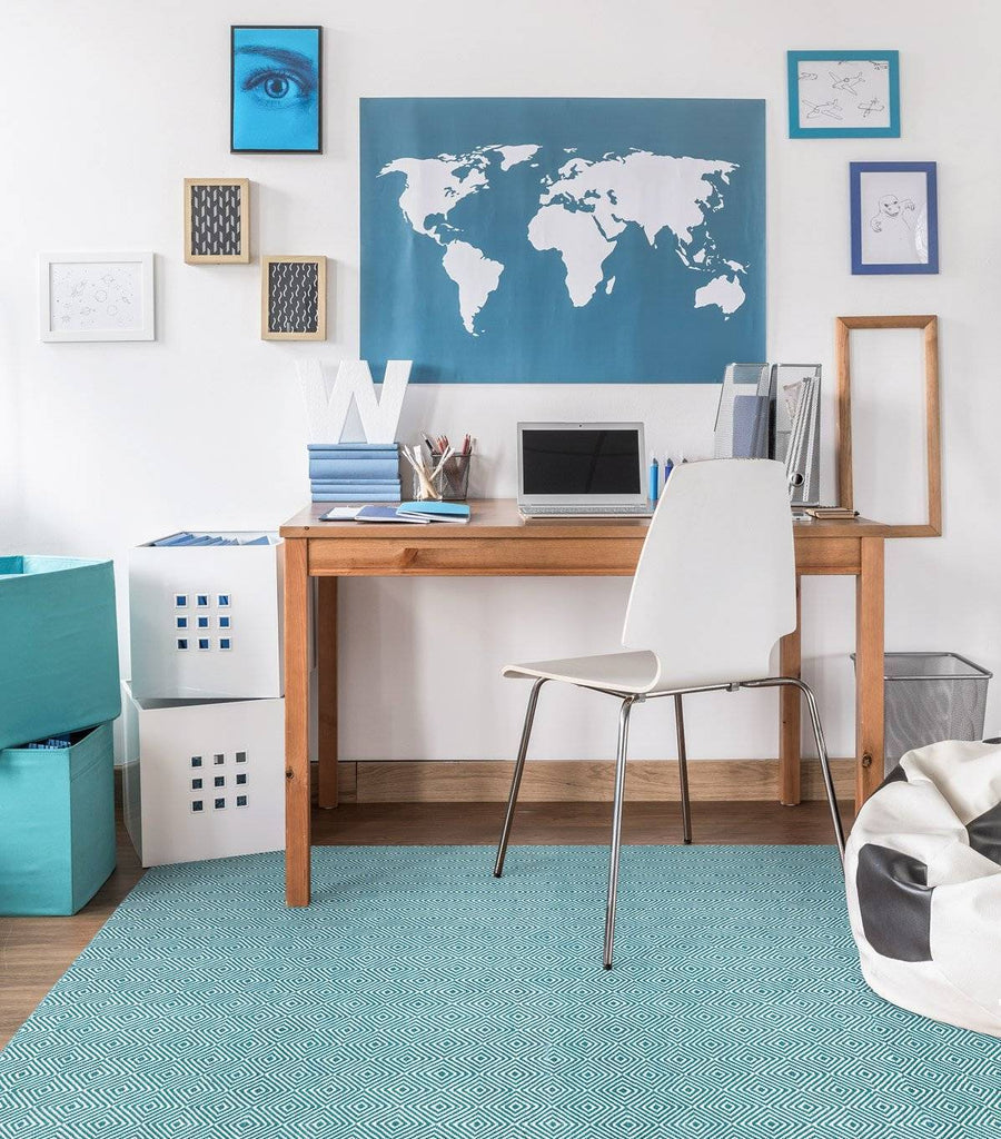 Diamond Turquoise Indoor/ Outdoor Reversible Polyester Recycled Fibre Rug RUGSANDROOMS 