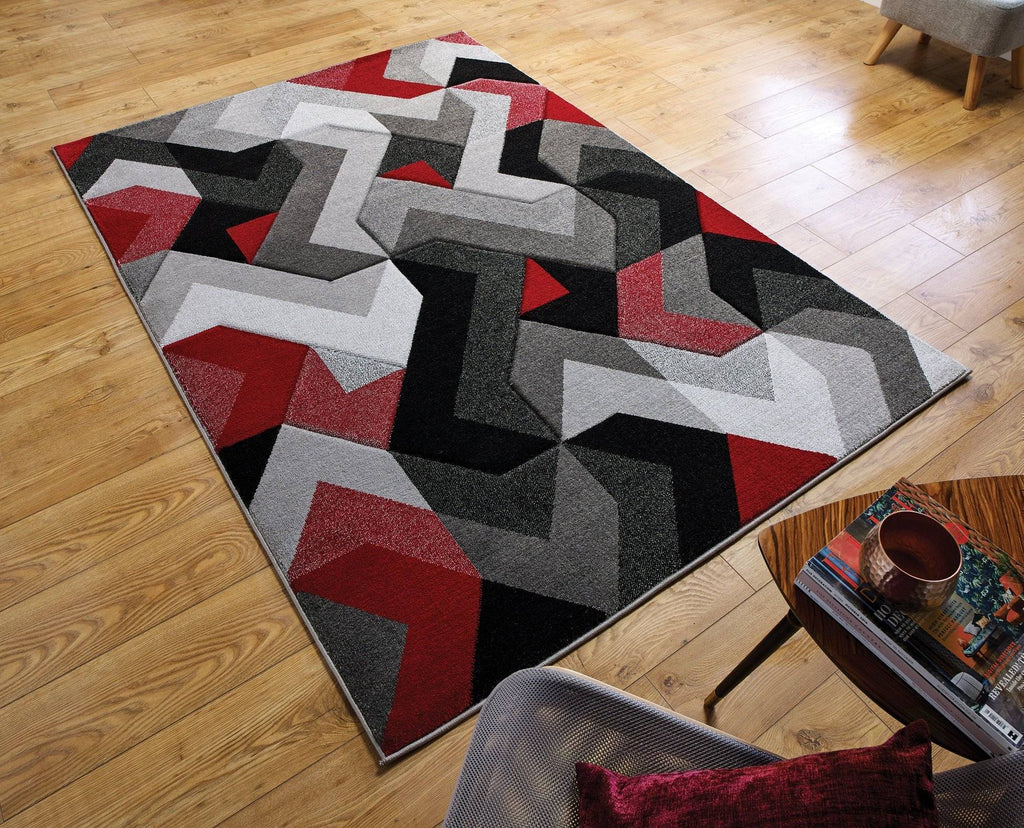 Arna Grey/Red Area Rug RUGSANDROOMS 