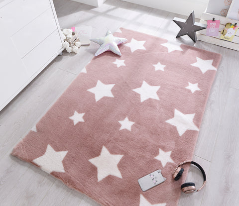 Candy Floss Pink Stars Area Rug