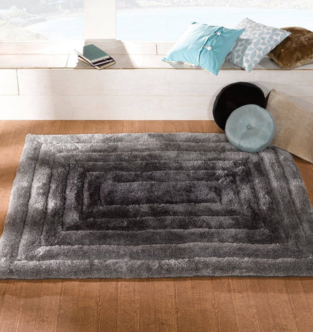 Image of Ridged Shaggy Ombre Black/Grey Area Rug RUGSANDROOMS 
