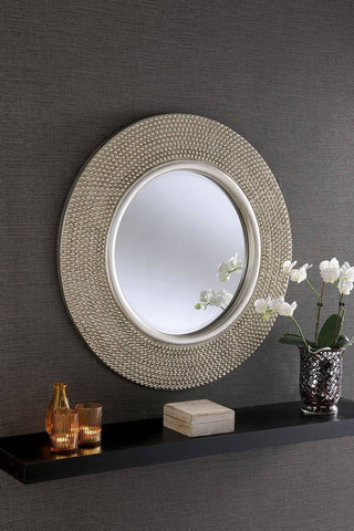 Circular Studded Silver Wall Mirror RUGSANDROOMS 