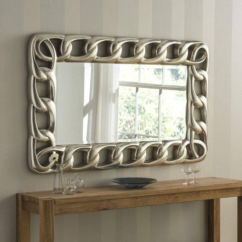 Chain Silver Wall Accent Mirror gagandeepstore 