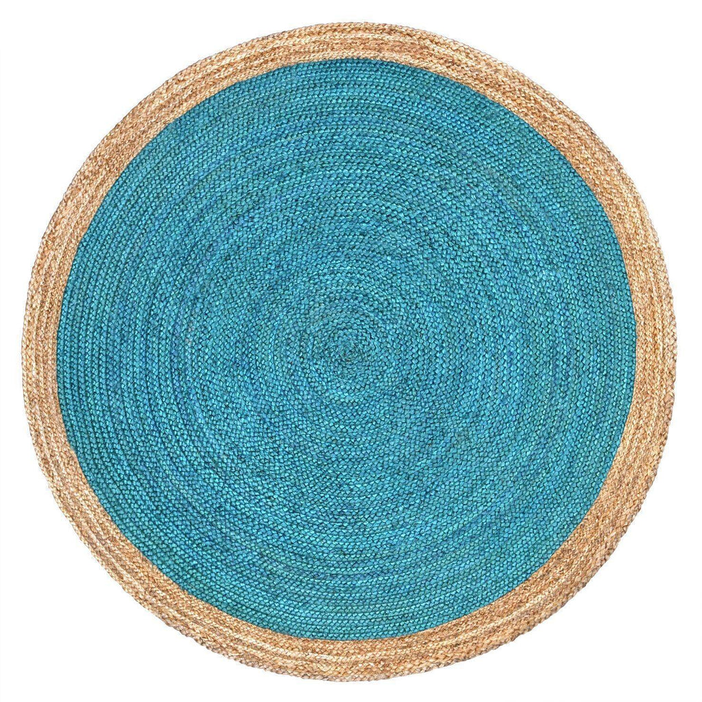 Oculus Handmade Round Jute Rug , Natural Turquoise cvsonia 