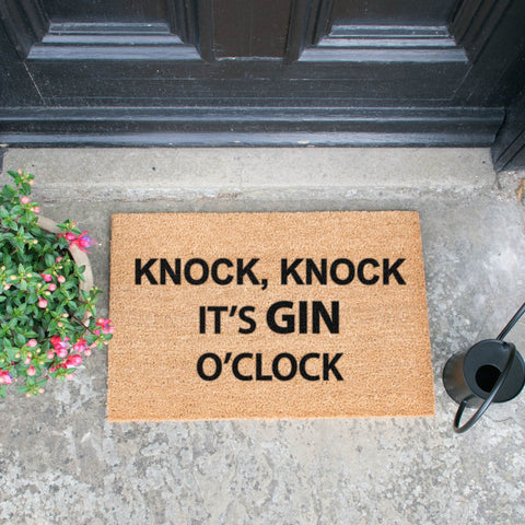 Knock Knock It's Gin O'Clock Doormat RUGSANDROOMS 