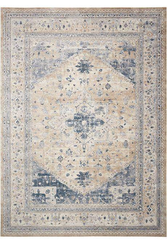 Image of Kathy Ireland Malta Beige/Blue Area Rug RUGSANDROOMS 