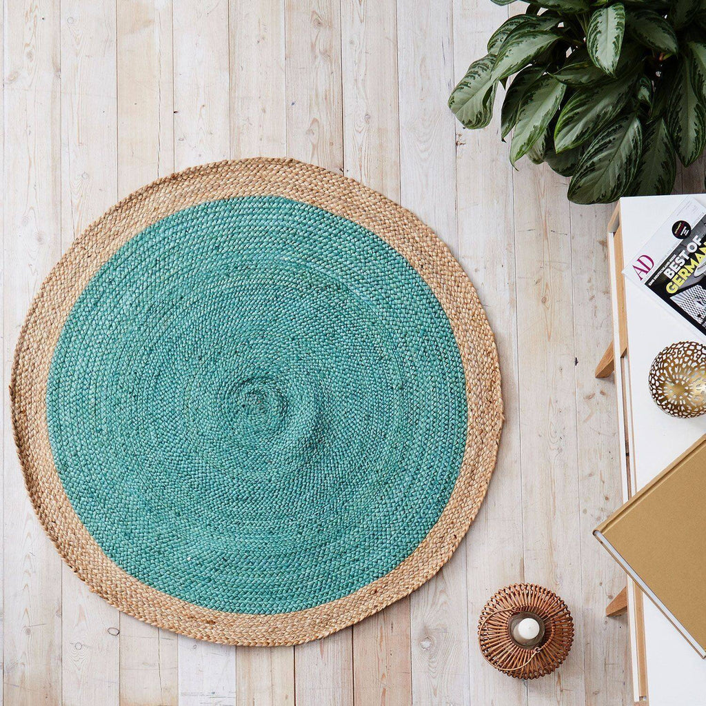 Oculus Handmade Round Jute Rug , Natural Turquoise cvsonia 